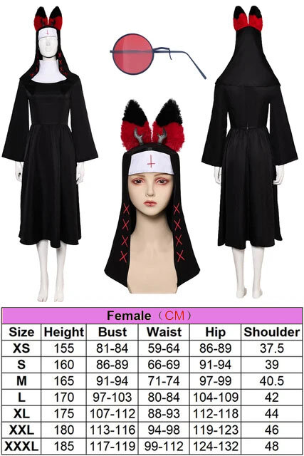 Frauen Nonne Ala stor Cosplay Hut Robe Brille passt Anime Hazzbin Cartoon Hotel Kostüm Verkleidung Erwachsenen Frau Halloween Outfit