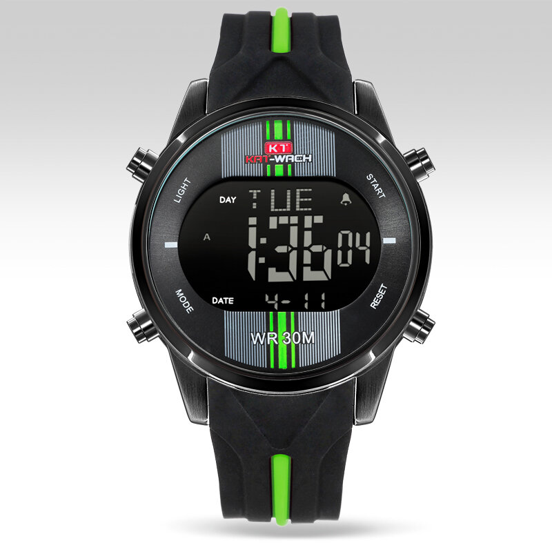 KAT-WACH-Relógio Digital Masculino, Relógio de Pulso de Silício, Calendário, Cronógrafo, Impermeável, Relógios Eletrônicos, Esportes