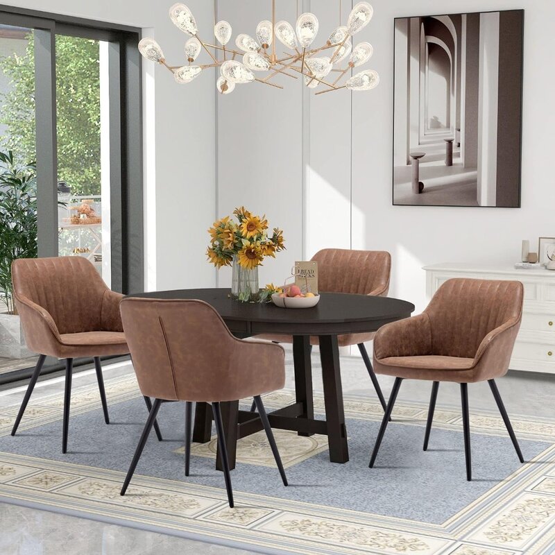 Juego de sillas de cuero Artificial marrón para sala de estar y comedor, sillón moderno con patas de Metal, silla de invitados, 2 unidades