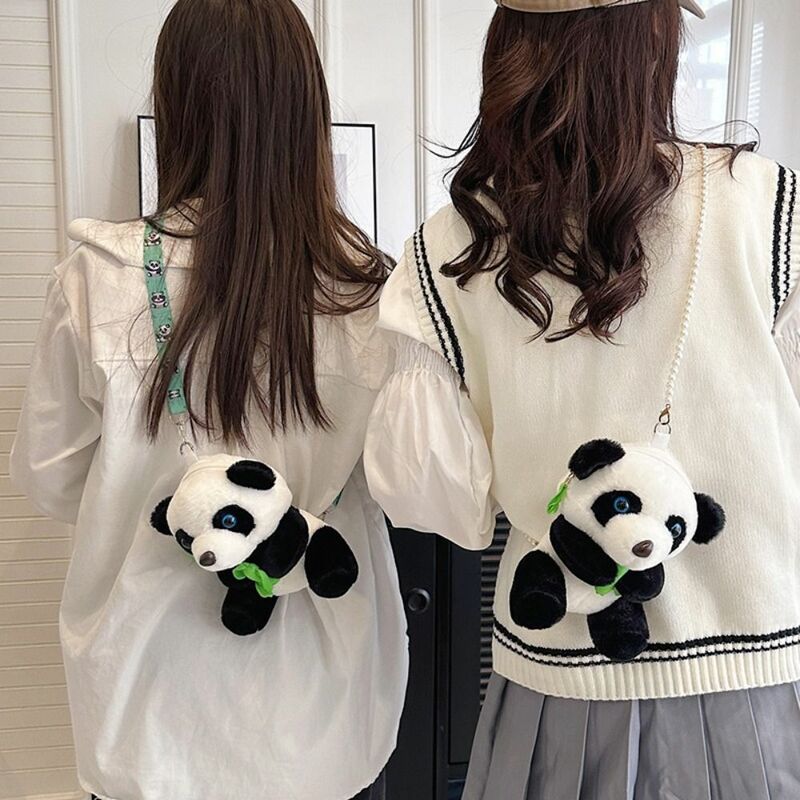 Bolsas de pelúcia crossbody femininas, design de desenhos animados, bolsas estilo coreano, bolsa de panda pequena e fofa