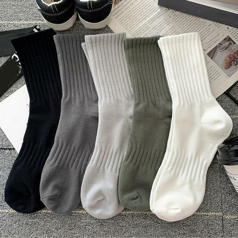 1 Pair Men's Black And White Warm Socks Autumn And Winter Anti-slip Warm Casual Socks Men's Solid Color Casual Business Socks