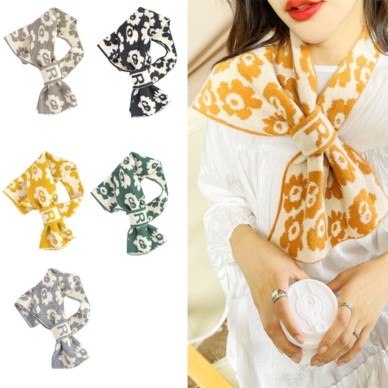 Small Scarfs For Women Fashion Scarf Women Print Office Lady Small Neck Business Scarves Knitted Wool Scarf