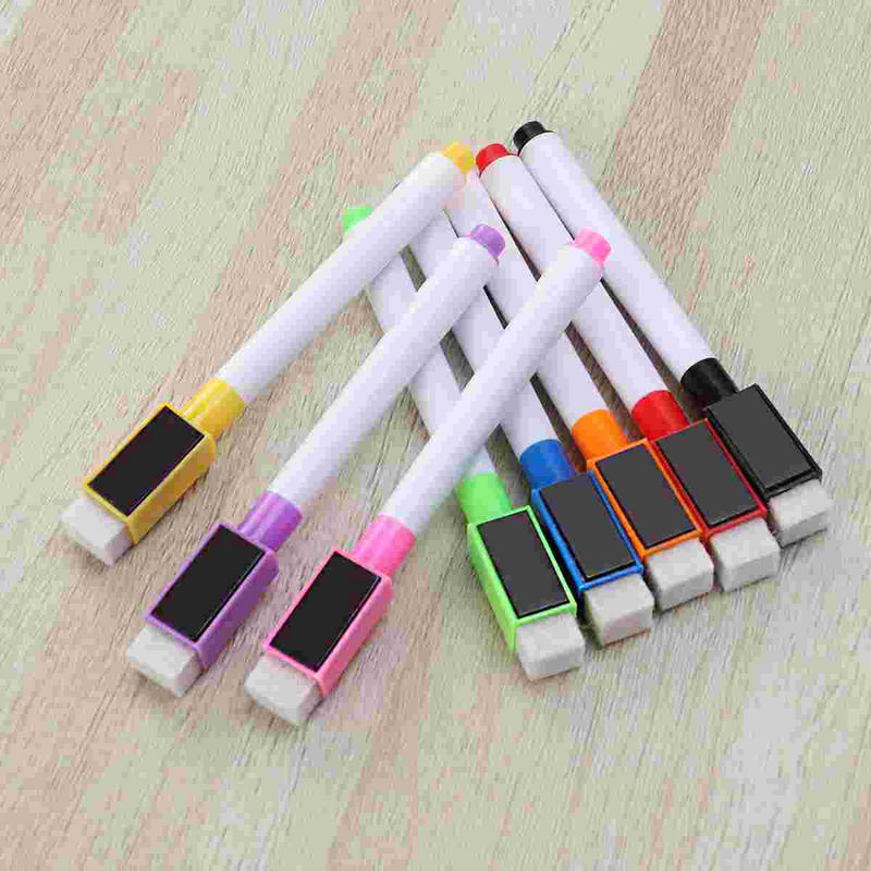 Rotuladores de pizarra blanca borrables, suministros de borrado en seco, borrador blanco, bolígrafo magnético pequeño, bolígrafos escolares