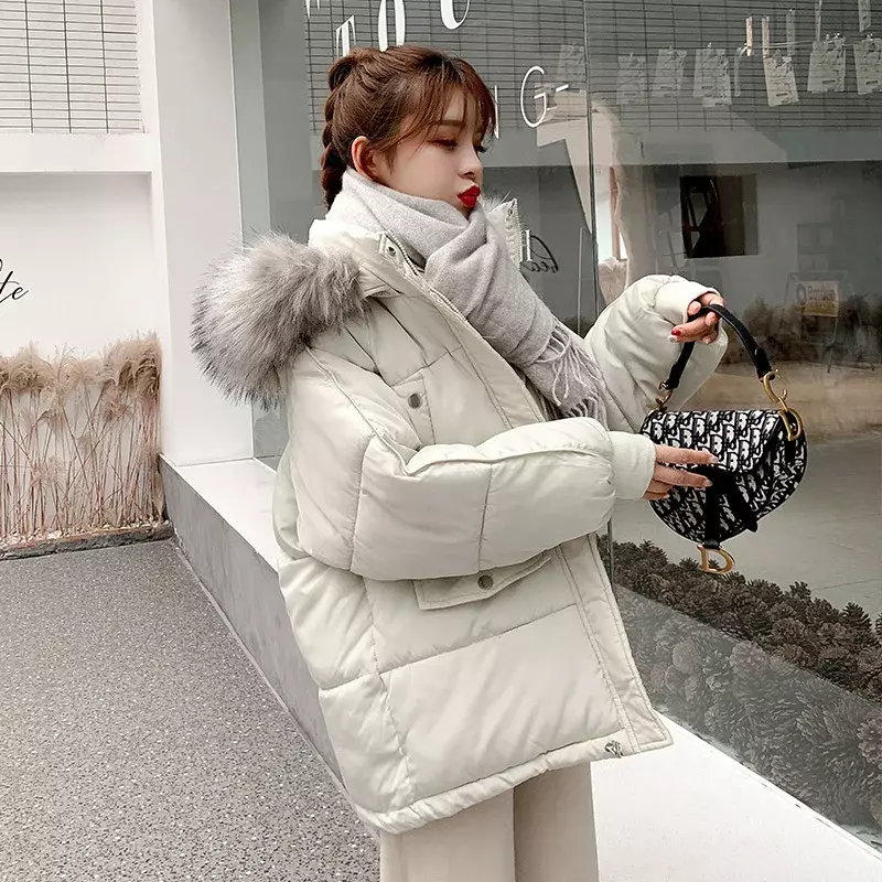 Jaket Down katun wanita, jaket katun tebal musim dingin gaya Korea, jaket roti longgar pendek pelajar 2023