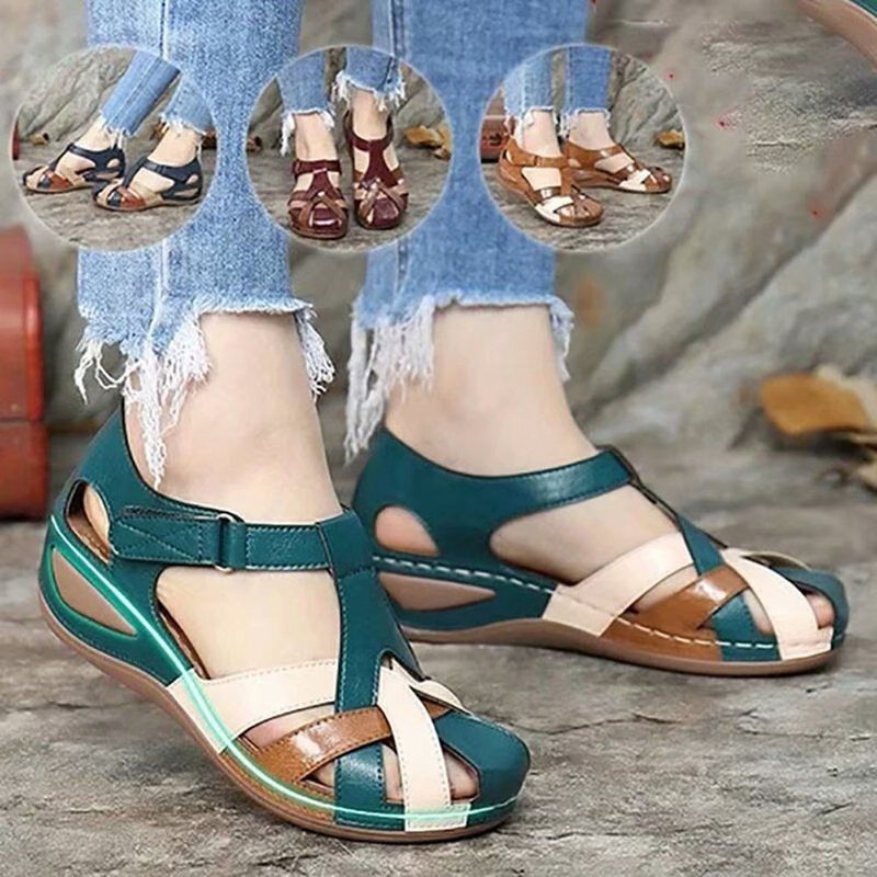Sandálias de verão para mulheres, sapatos de praia com plataforma cruzada, impermeável, slip on, roma, couro, sandálias para mulheres, 2021