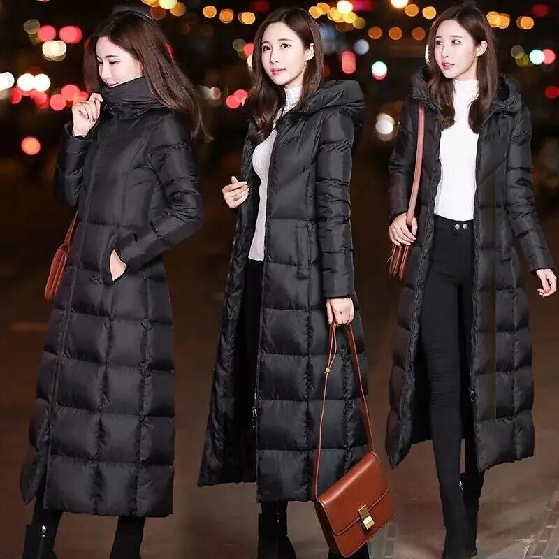 Female Hooded Cotton-padded Coat Thicken Warm Puffer Coat 2023 New Winter Warm Jacket Long Down Cotton Coats Womens Black Parkas