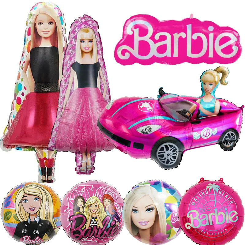 Barbie Balloon Pink Girls Birthday Party Decoration Kawaii Anime Figure Roadster Aluminum Film Balloons Supply Kids Gifts