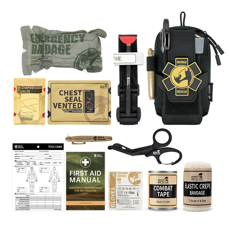 Rhino Kit pertolongan pertama kantong EDC, Kit militer taktis, Kit Trauma, kantong alat utilitas Molle untuk berkemah mendaki