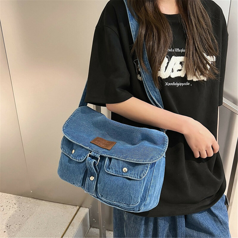Bolsas tiracolo jeans Hobo para homens e mulheres, bolsos múltiplos, bolsas de ombro femininas, bolsas casuais, nova moda, 2023