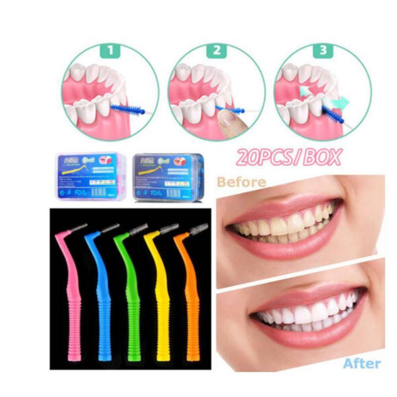 Sikat gigi Interdental tekan tarik bentuk L, 20 buah/boks, sikat gigi tusuk gigi pemutih, Sikat gigi, perawatan kebersihan mulut