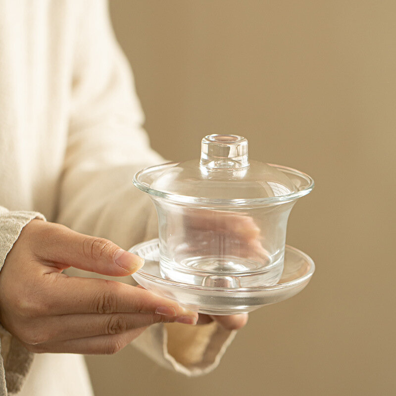 Стеклянный высококачественный чайный сервиз Gaiwan, термостойкая Взрывозащищенная чаша с одним чайным покрытием, маленькая чашка, молочная Роза, фотография