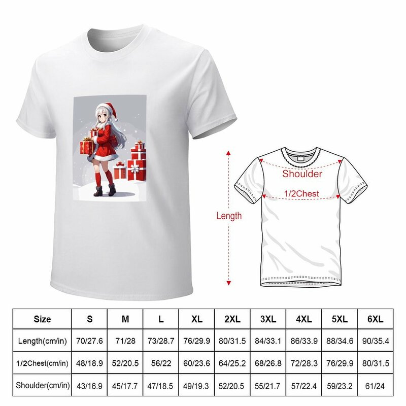 Anime menina no traje de Papai Noel, presentes de Natal Anime masculino camiseta gráfica, customizeds, secagem rápida