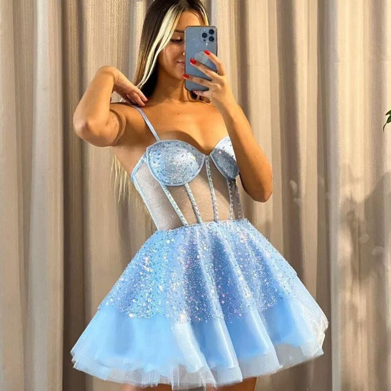 Koendye Short Sequin Homecoming Dress Sexy 2024 Cocktail Party Gown Shiny Women's A-line Youth Formal Prom Evening Gowns