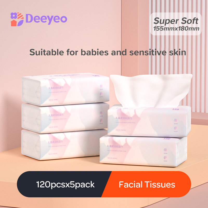 Deeyeo-toallitas de tejido Facial para bebé, papel hidratante especial súper suave, toalla seca para la cara, 100% algodón, paquete grande