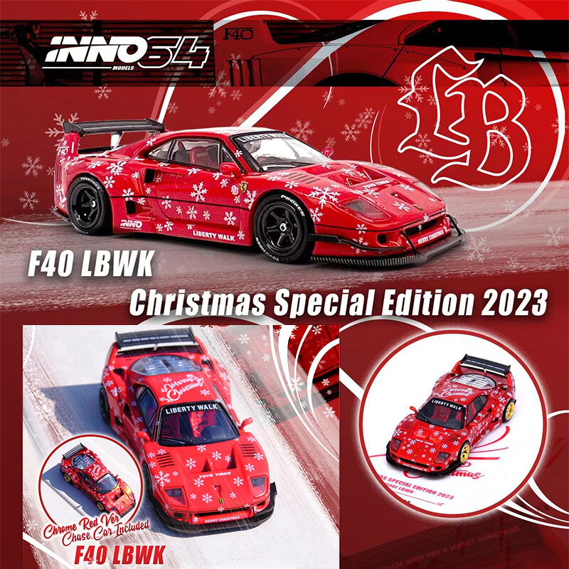 INNO In Stock 1:64 LBWK F40 X`MAS 2023 Specia Edition Diecast Diorama Car Model Collection Miniature Carros Toys