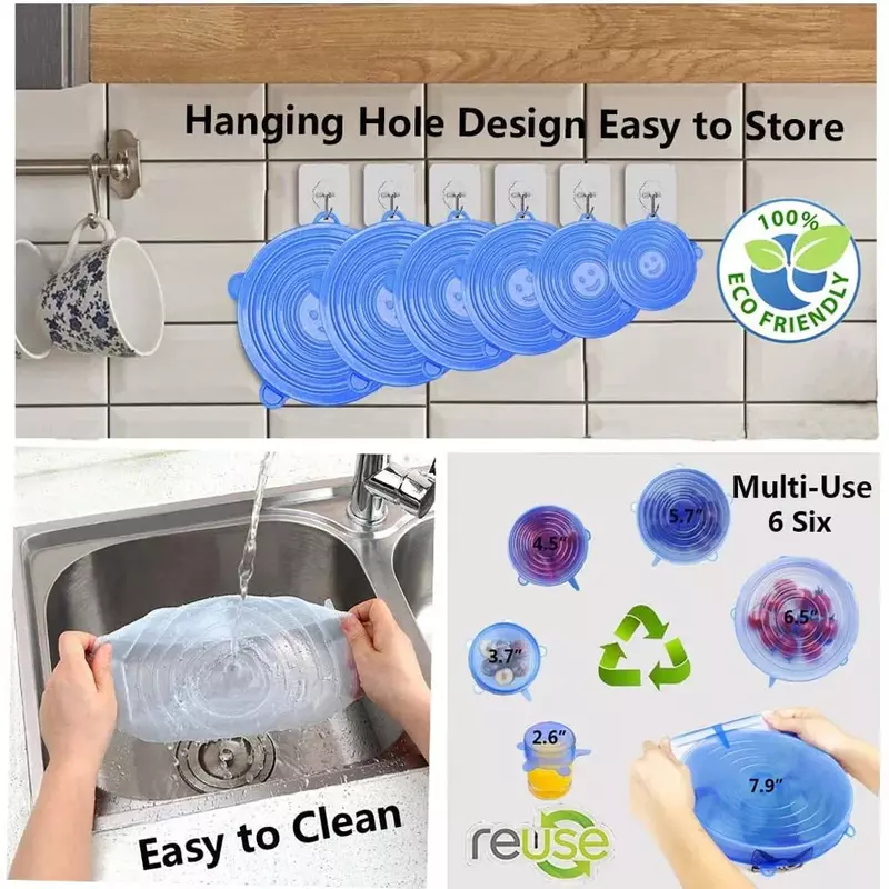 Penutup silikon regang tutup, dapat digunakan kembali kedap udara bungkus makanan menjaga segar segel mangkuk elastis penutup peralatan masak dapur