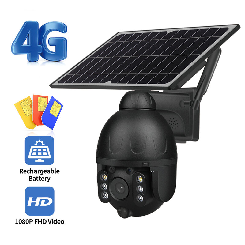 Caméra de permission Extérieure PTZ CCTV Intelligente, Dispositif de Sécurité Sans Fil, avec Batterie et Panneau Solaire, 4G, 1080P, Nouveau