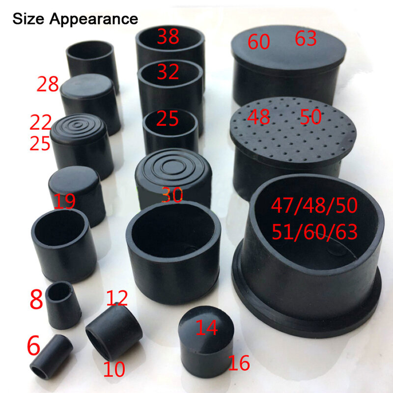 Tapa de tubo de pvc de 2/10 piezas, 6mm-63mm, negra, para silla, pie, mesa, sujeción, tapas protectoras, goma