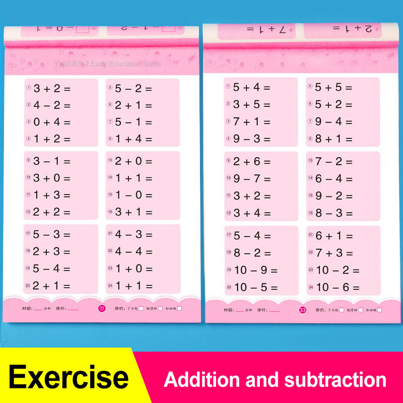 80 Pages/Book Children's Addition and Subtraction Learning Mathematics Workbook Handwritten Arithmetic  Exercise Books Notebooks