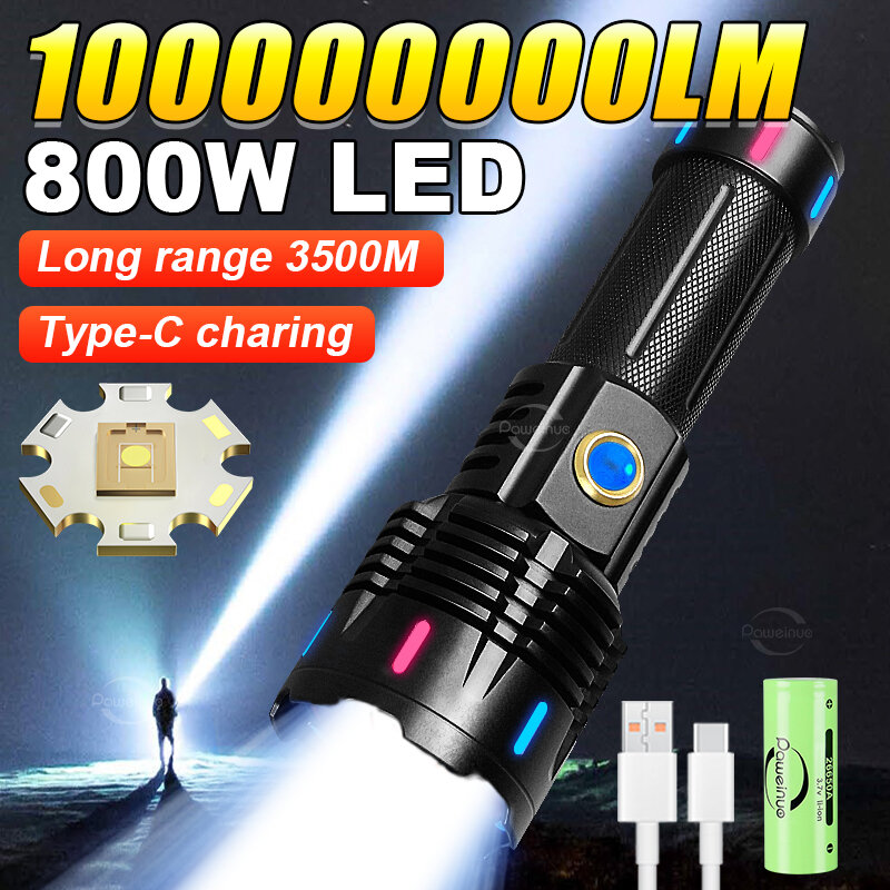 Linterna recargable Ultra potente de 1000000LM, linternas LED de alta potencia de 800W, linterna táctica de largo alcance de 3500M