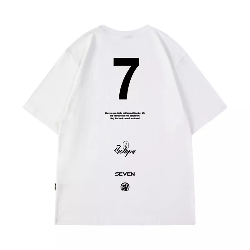Kaus Oblong Cetakan Tujuh Huruf Jalan Tinggi untuk Pria Kaus Oblong Lengan Pendek Leher Bulat Musim Panas Kaus Oblong Ukuran Besar Homme Hip Hop Y2K
