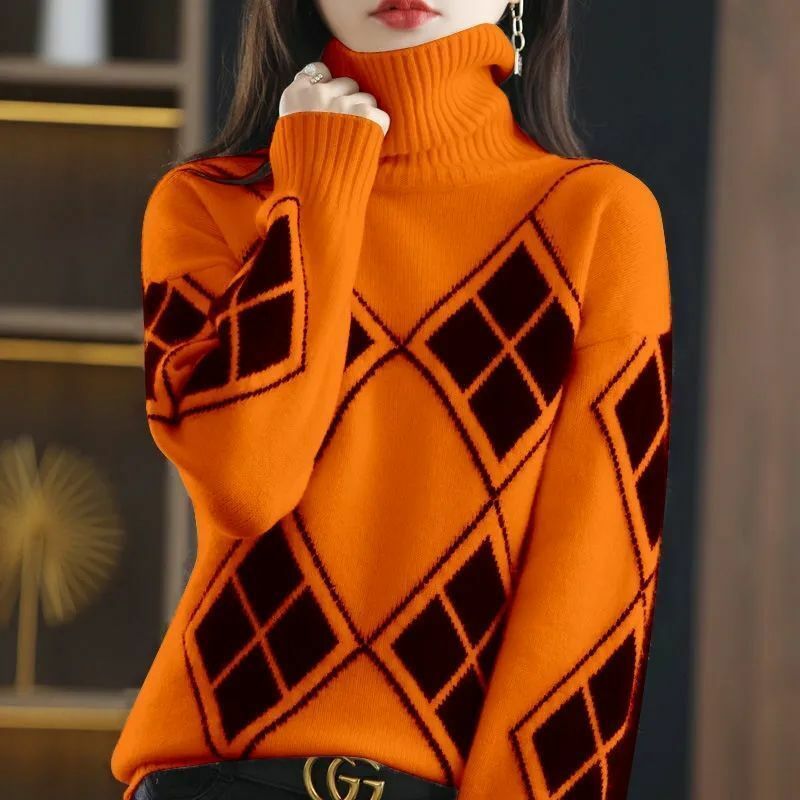 Maglione dolcevita da donna sciolto impiombato lavorato a maglia moda coreana autunno inverno Pullover Casual top maglioni da pendolare All-match