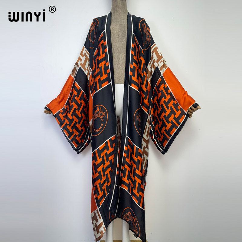 2022 WINYI جديد أفريقيا بوهو مطبوعة طويل كيمونو فستان مناسبات بيكيني التفاف ups النساء ملابس الصيف ملابس الشاطئ ماكسي قفطان