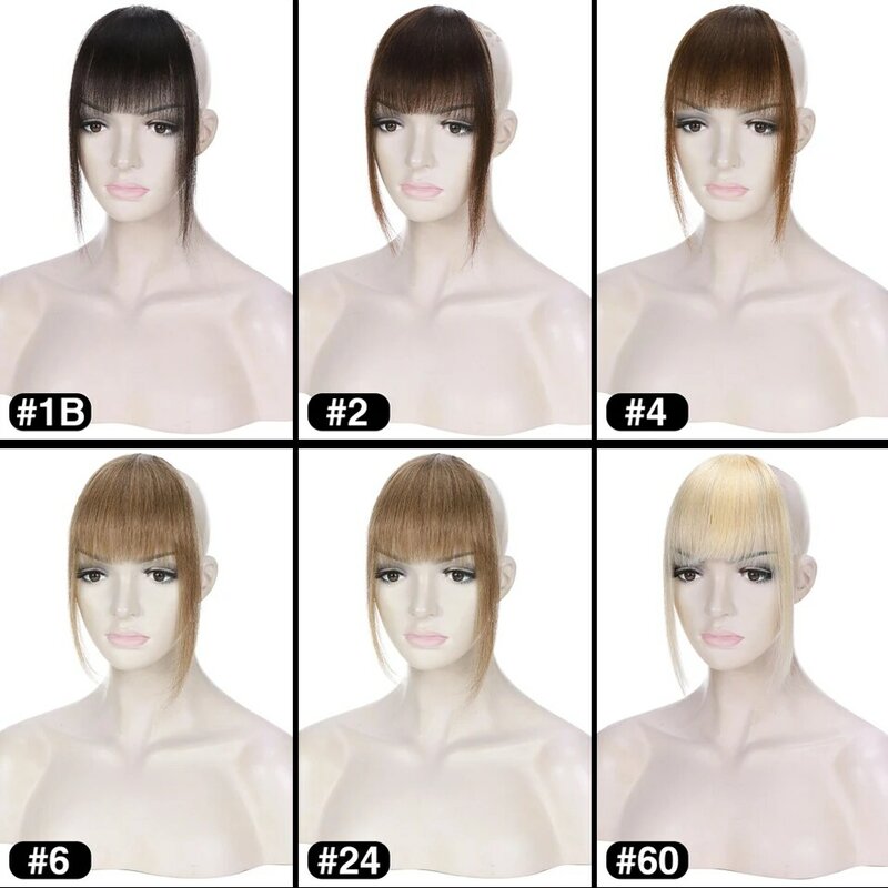 S-noilite-flequillo de pelo Natural para mujer, cabello humano falso con patillas, no remy, flequillo de Manga falsa, Clip frontal, 9g