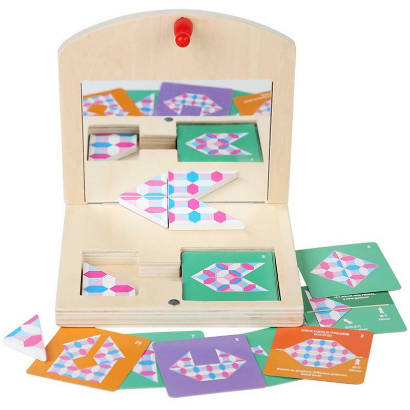Montessori mainan Puzzle geometris, teka-teki cermin warna-warni mainan sensori mainan pembelajaran pendidikan untuk anak prasekolah