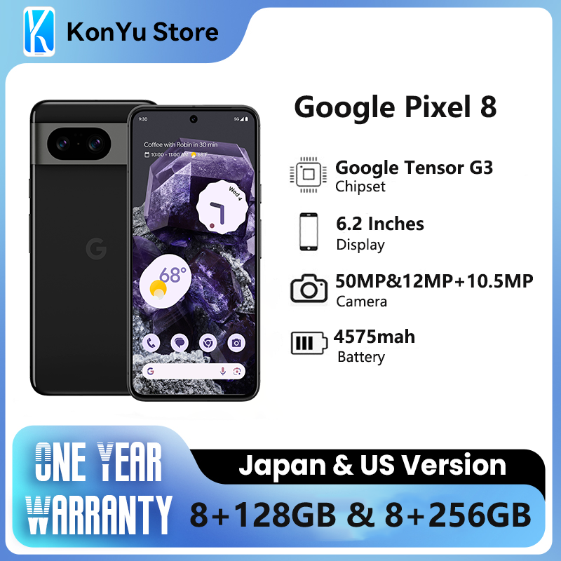 Brand New JP And US Google Pixel 8 Google Tensor G3 4575 mAh 128GB & 256GB OLED Android 14 27W wired  IP68 water resistant 5G