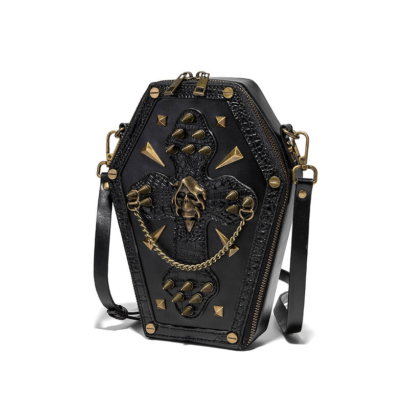 New European and American Punk Skull Coffin Bag Motorcycle Chain One Shoulder Crossbody Bag