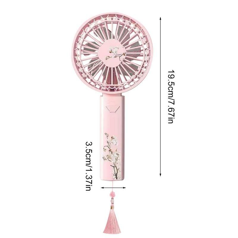 Small Portable Fan Chinese Flower Design Fan 3 Speeds USB Charging Mini Cooling Fan Quiet Handheld Comfort Fans For Summer