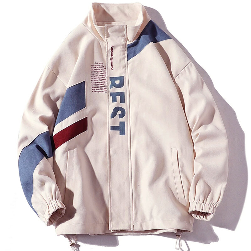 Jaket motif untuk pria, mantel tipis model Korea, jaket Windbreaker Harajuku, jaket Bomber Jepang longgar, jaket kuliah, mantel tipis baru model Korea untuk pria