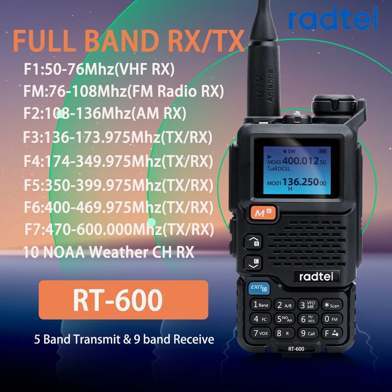 Radtel RT-600 Walkie Talkie Band portabel, Radio Am Fm dua arah komutator stasiun VHF K5 penerima Ham nirkabel Set jarak jauh