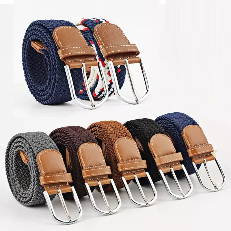 Cintos para mulheres de alta qualidade moda cinto lona trançado pino fivela tecido estiramento cintura cinta para jeans cinturon mujer