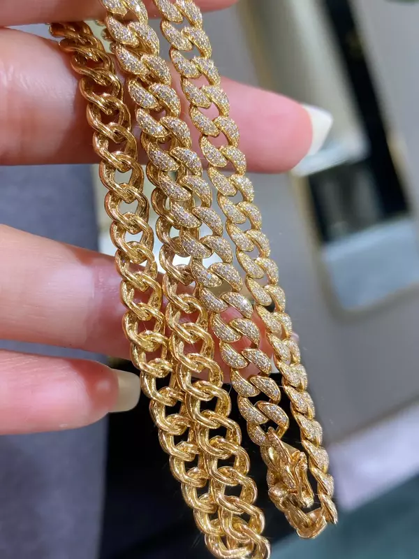 16 дюймов, 18k, желтое золото, бриллиант хип-хоп, кубинский звеньевой цепи, ожерелье «Майями» ювелирные изделия для женщин
