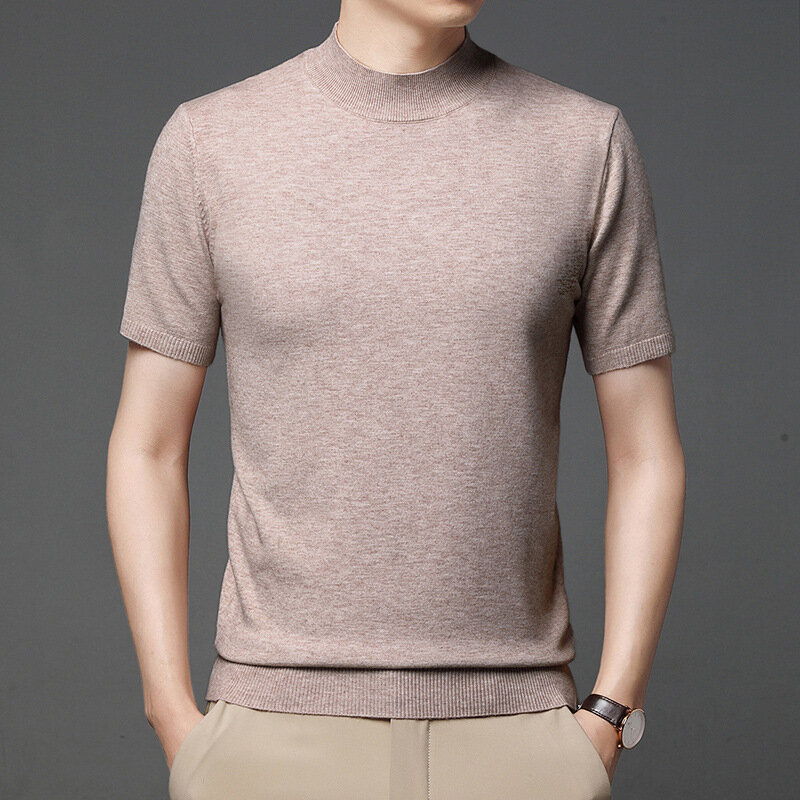 Liseaven-suéteres de manga corta para hombre, camisetas ajustadas de Color sólido, ropa de primavera y verano