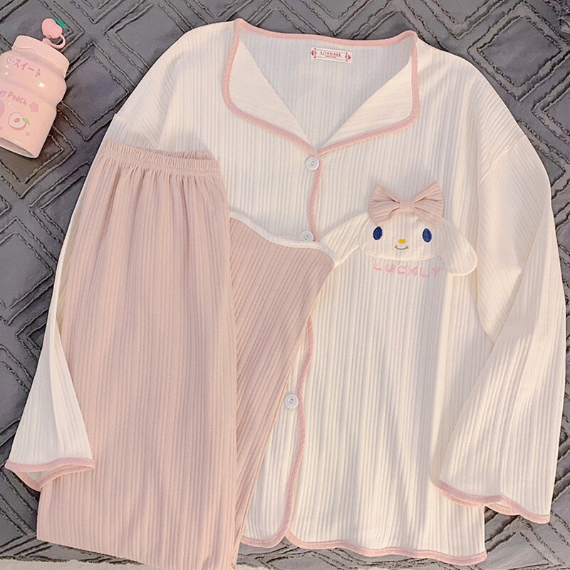 Conjunto de pijamas de manga larga para mujer, de 2 piezas ropa de dormir, informal, acogedora, dulce