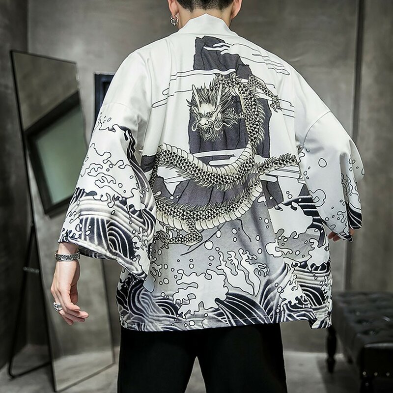 Heren Kimono Cardigan Oversized Shirts Populair Patroon Bedrukt Japans Shirt Yukata Top Anime Kostuum Mode Heren Kleding 2023