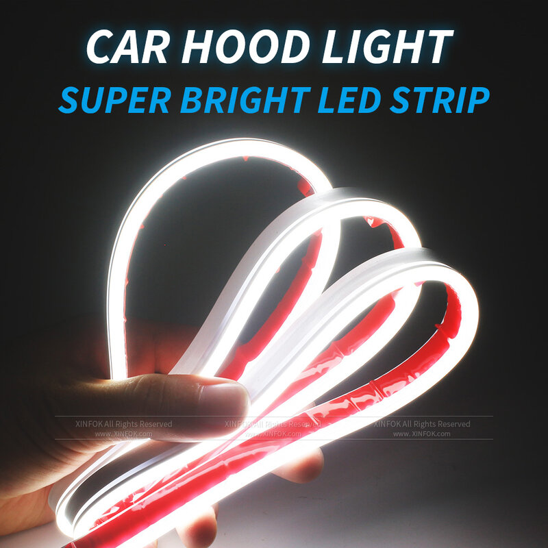 XINFOK-LED Car Hood Strip Lights, Universal Auto Lâmpadas Decorativas Atmosfera, Luzes Diurnas, DRL 12, Luzes Ambiente