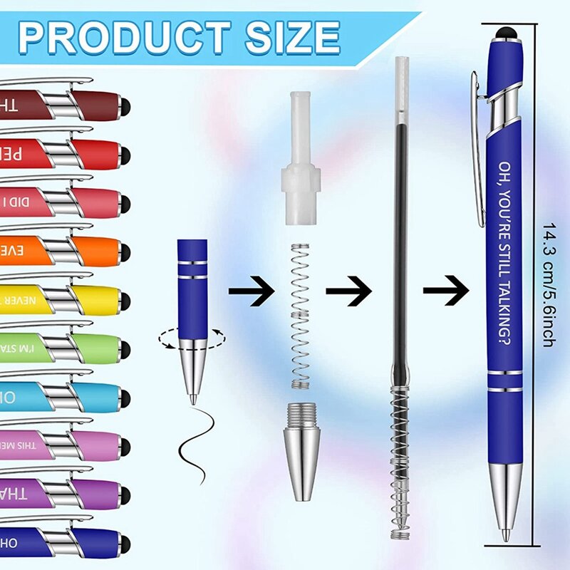 10 Pieces Office Pens Funny Pens Demotivational Sarcastic Ballpoint Pens Macaron Touch Stylus Pens For Office, Black