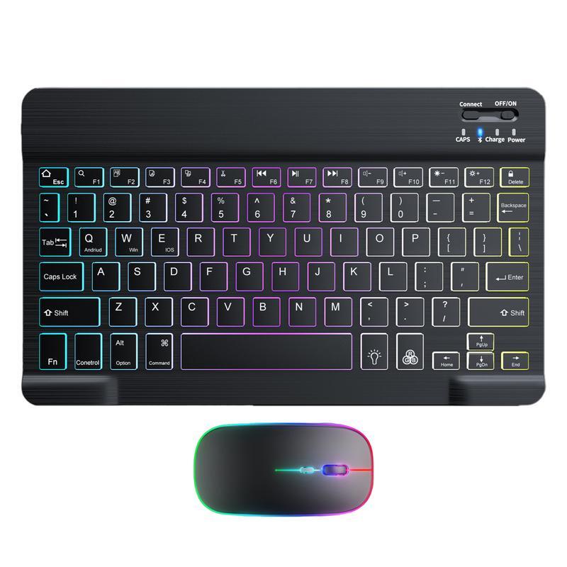 Маленькая портативная клавиатура BT, 10-дюймовая клавиатура с подсветкой, ультратонкая Цветная многофункциональная клавиатура для ПК, планшетного компьютера