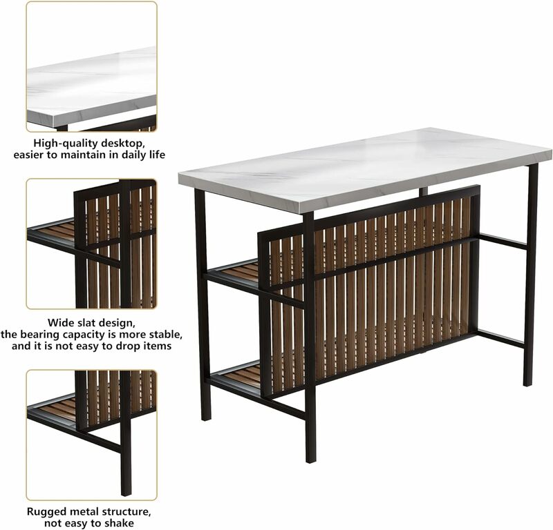 3 Piece Dinging Table Set, Faux Marble Room Table Set with 2-Tier Storage Shelves, Bar Table Set with Bar Stools, Kitchen