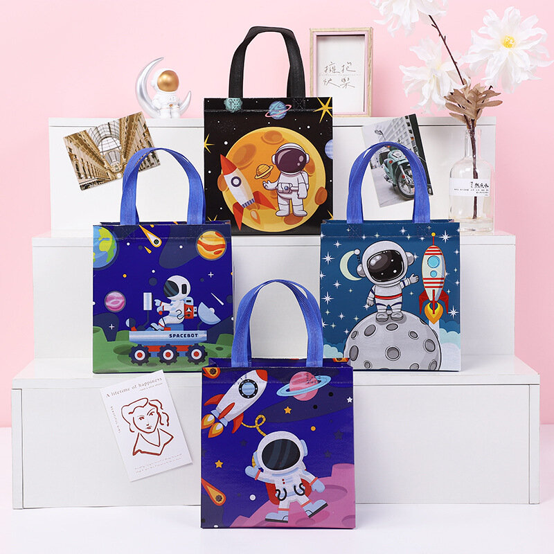 Bolsos de mano de la serie de astronautas para niños, bolsa de mano de comestibles de tela no tejida, bolsas de regalo ecológicas, bolsa de almacenamiento, bolsa de compras plegable reutilizable