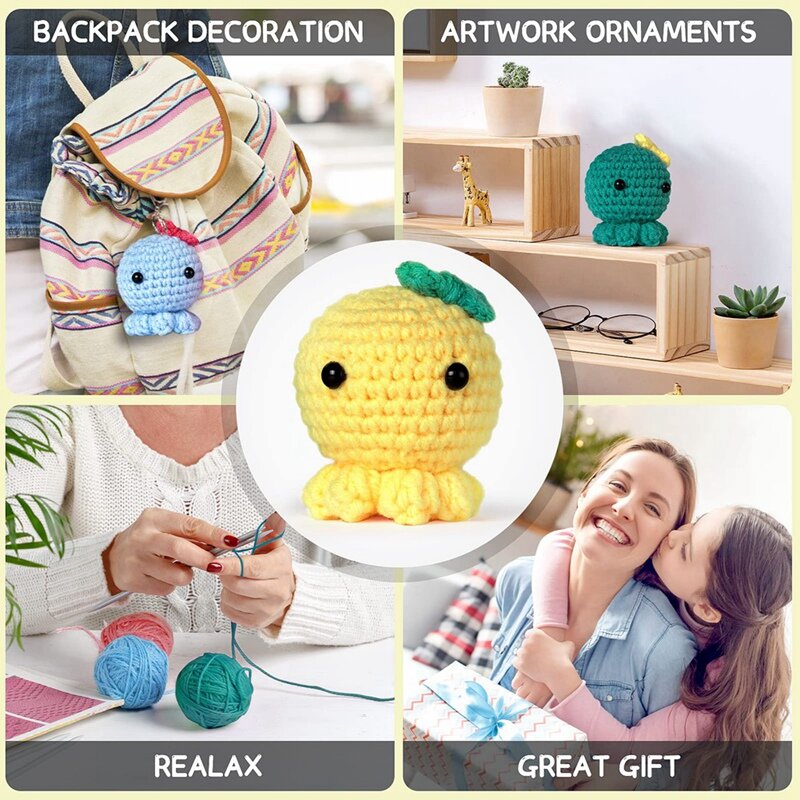 Crochet Kit For Beginners,4Pcs Knitting Octopus,Great Gift For Crochet Lovers,Crochet Animal Kit With Step By Step Video