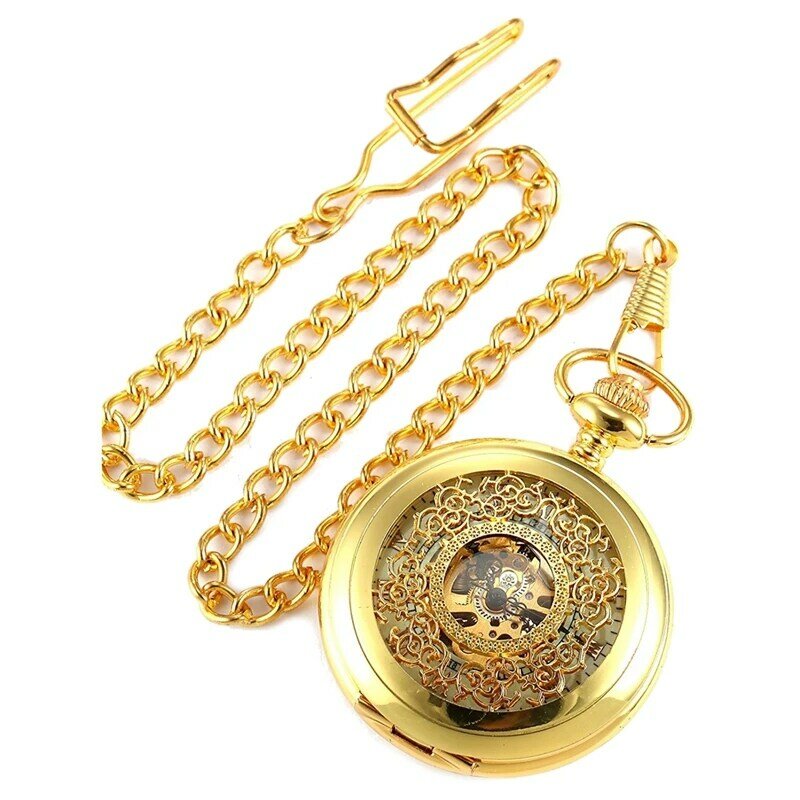 Relógio mecânico luminoso do bolso, dourado, luxo