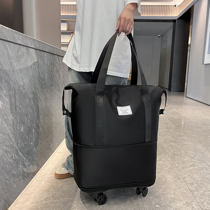 Tas koper lipat Unisex, tas koper lipat, tas Duffle gulung dengan roda, kapasitas besar, pakaian dalam pemisah kering, tas perjalanan bisnis, Unisex