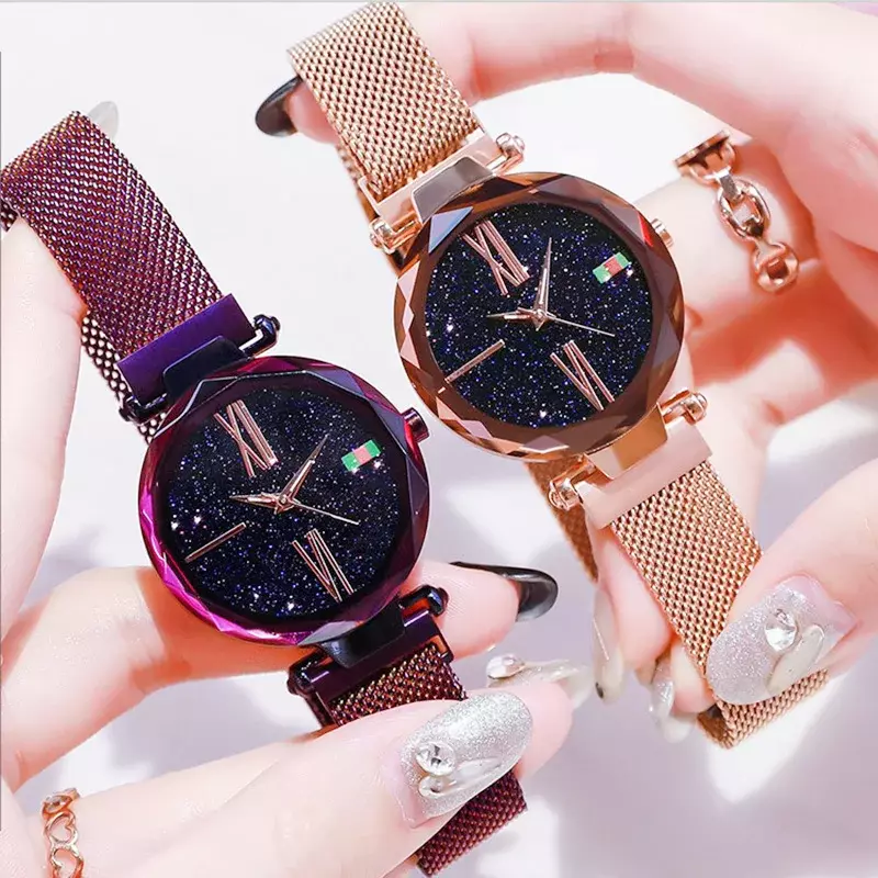 Zegarek Damski – montre-bracelet magnétique ciel étoilé pour femmes, montre-bracelet de luxe, mode diamant, à Quartz