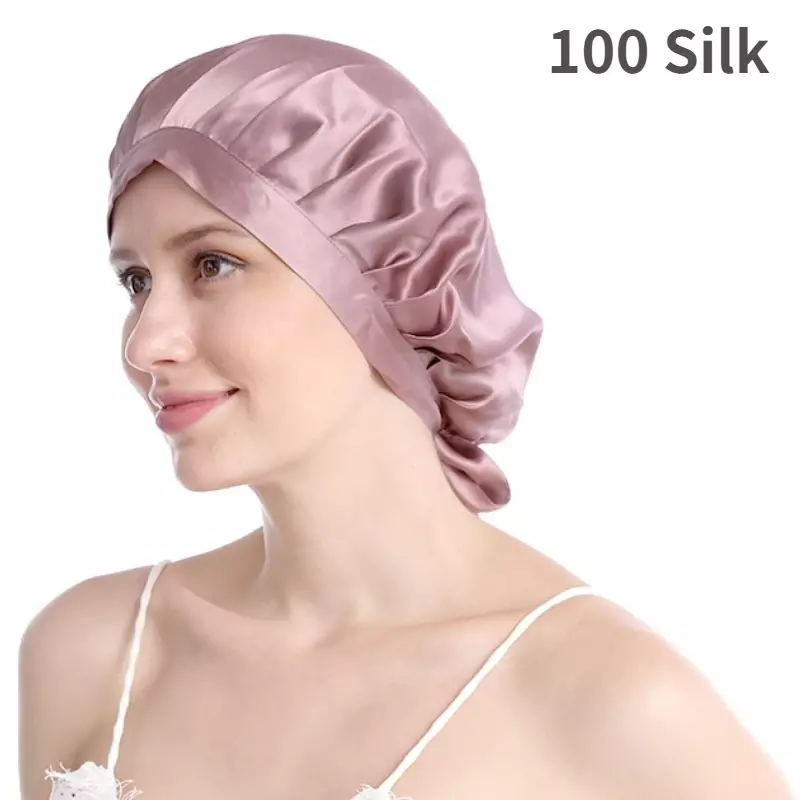 Czysty jedwab czepki do włosów dla kobiet czapka do spania luksusowa naturalna jedwabna czapka do spania noc Bonnet czapki ochrona włosów Turban Head Wraps