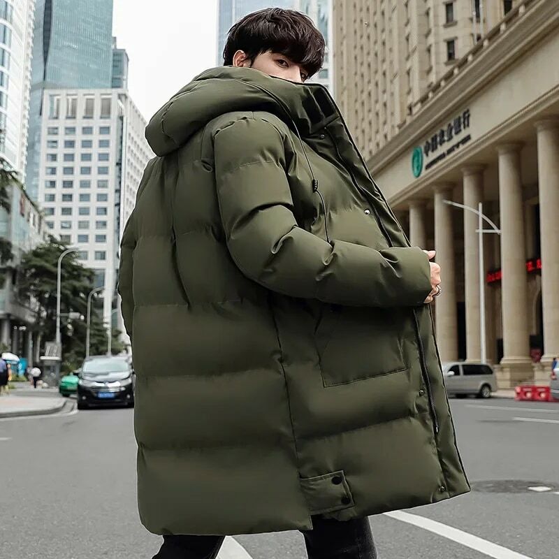 Cotton-padded Men's Medium Long Autumn and Winter Plus Fat Size Down Padded Jacket with Thick Warm Cotton-padded Jacket